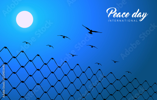 Peace Day card of dove birds for world freedom