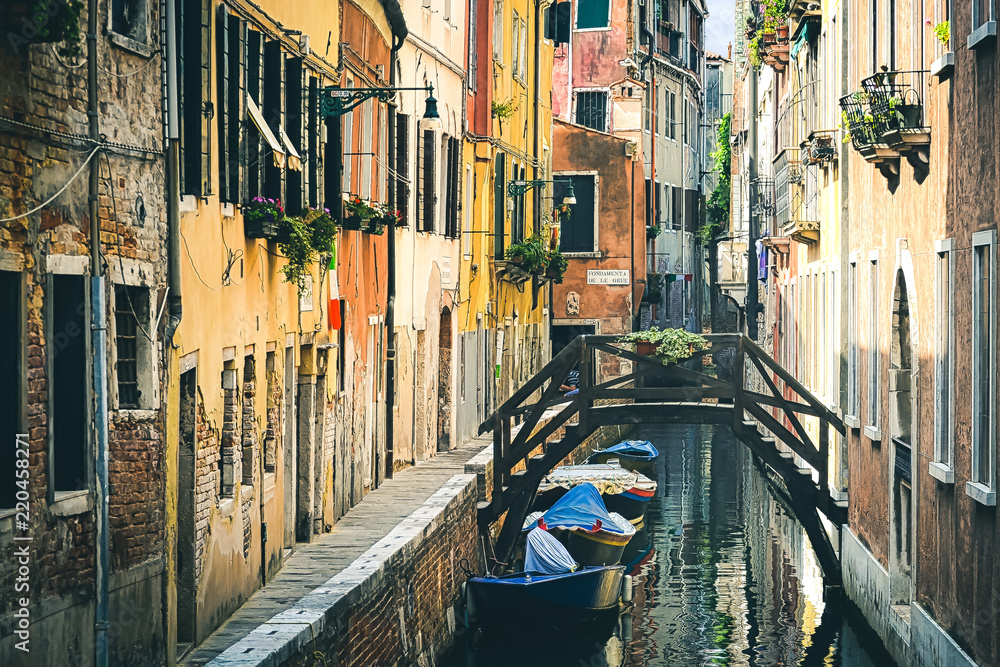 Beautiful venetian canal in summer day, Italy