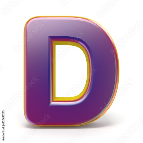 Letter D purple font yellow outlined 3D