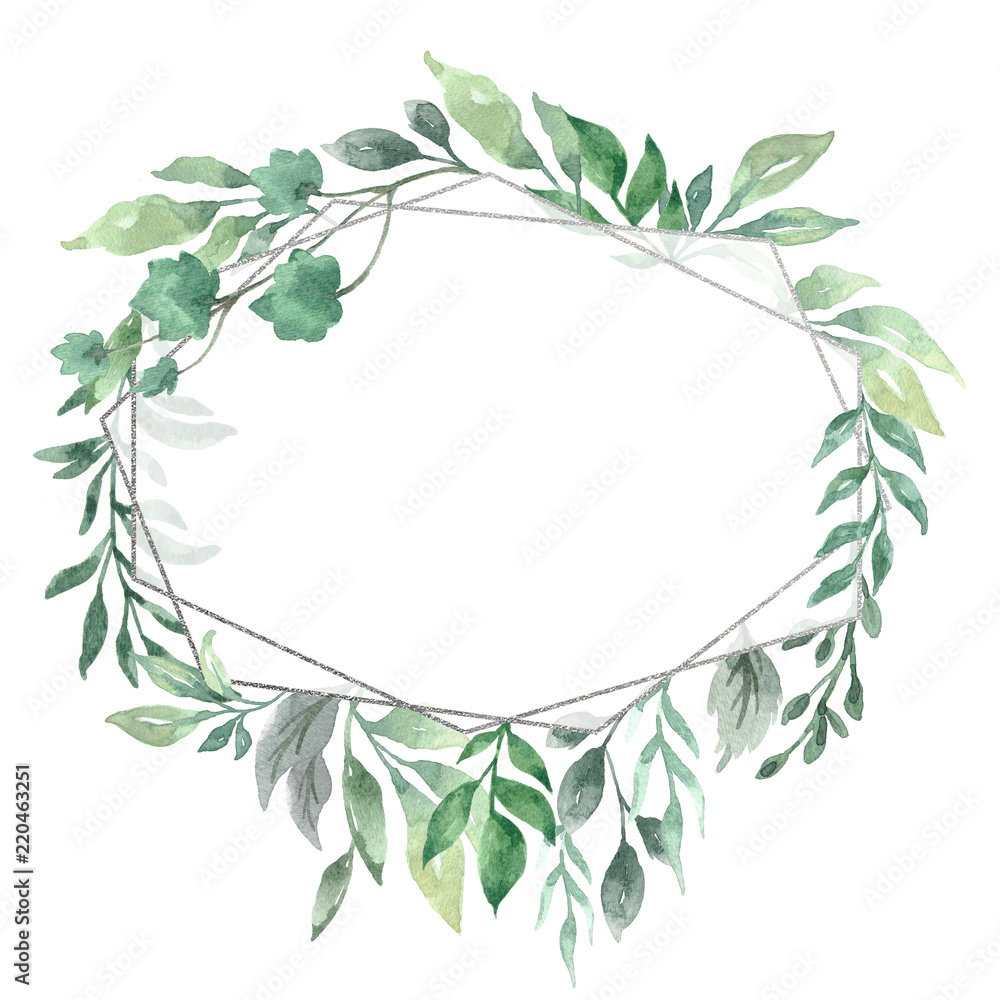 Naklejka premium Watercolor Floral Geometric Frame