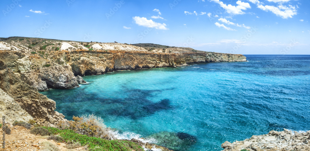 Tsigrado Beach with turquoise sea at Milos Island, Greece Tsigrado Beach with turquoise sea at Milos Island, Greece