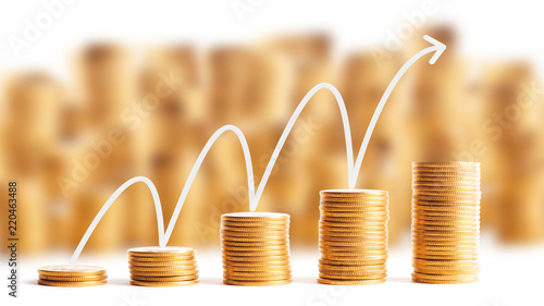 Tableau sur toile Rows of gold coins for finance and banking concept