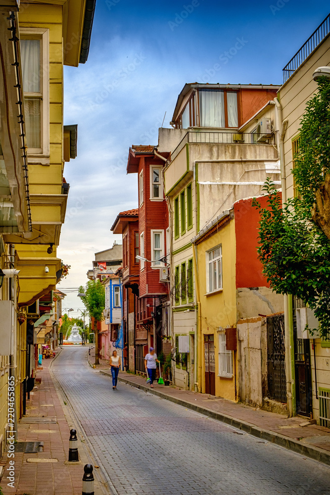 Istanbul, Turkey. Sultanahmed. Colored houses on the streets of the old city.
