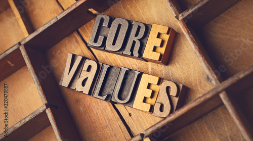 Core Values in wooden letters, business 
