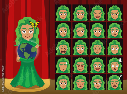 Greek Gods Gaia Costume Cartoon Emotion faces Vector Illustration
