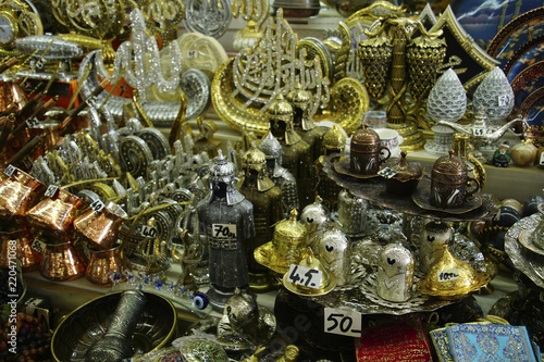 Tea and coffee sets for sale outside    Sinan's Selimiye Mosque photo