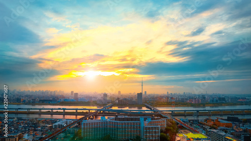 Photography Scenic view of the city of tokyo, the capital city of Japan in twilight
