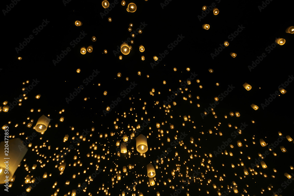 Chiang Mai,Thailand-November 14, 2016: Floating lanterns or Khom Loy at Chiang Mai Loy Krathong Festival Chiang Mai,Thailand-November 14, 2016: Floating lanterns or Khom Loy at Chiang Mai Loy Krathong Festival