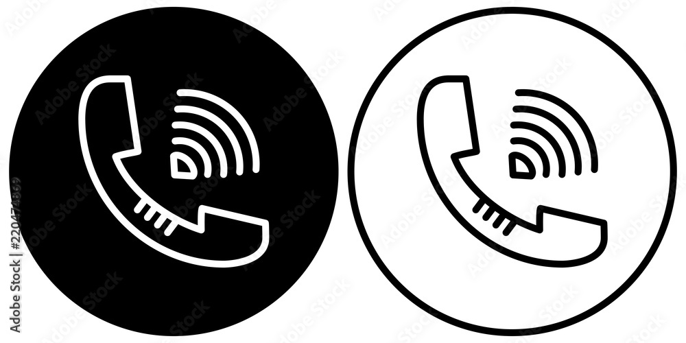 Phone call icon, with outline style, isolated on white and black background Phone call icon, with outline style, isolated on white and black background