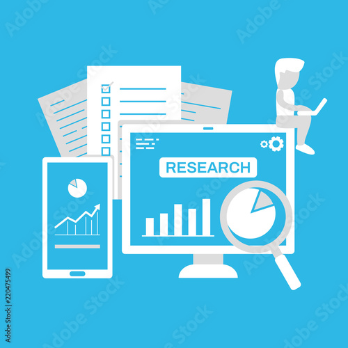 Business startup company research observation and development with statistic and resource people illustration in white grayscale colorBusiness startup company research observation and development with photo