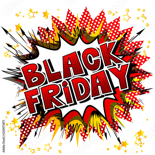 Black Friday - Comic book style word on abstract background.