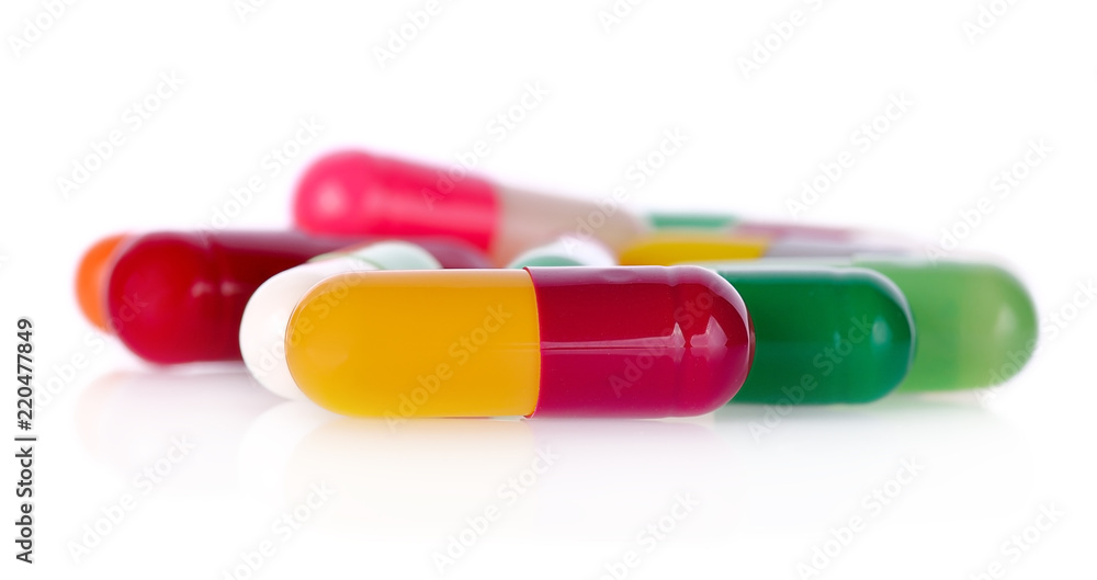 Medical capsules isolated on white background.