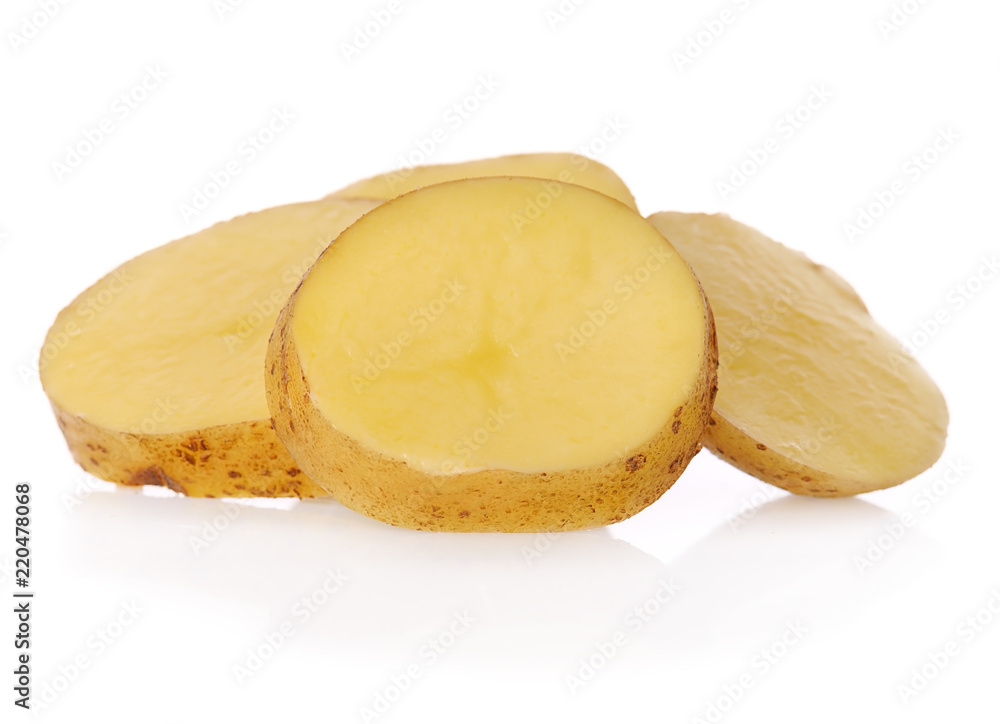 Fresh potatoes isolated on white background.