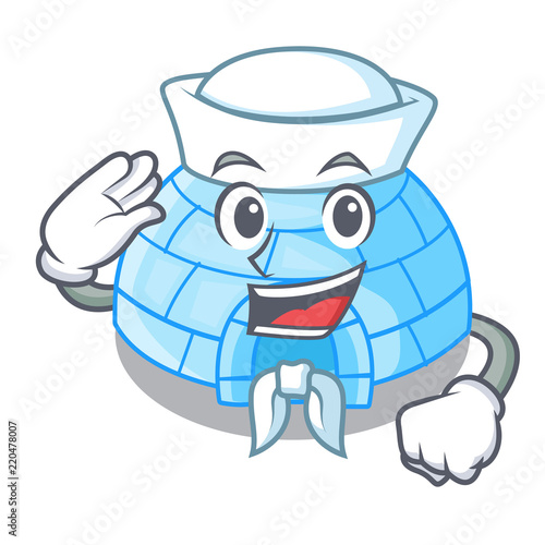 Sailor character cartoon ice house in snowfield