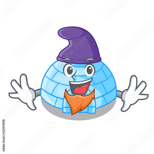 Elf character cartoon ice house in snowfield