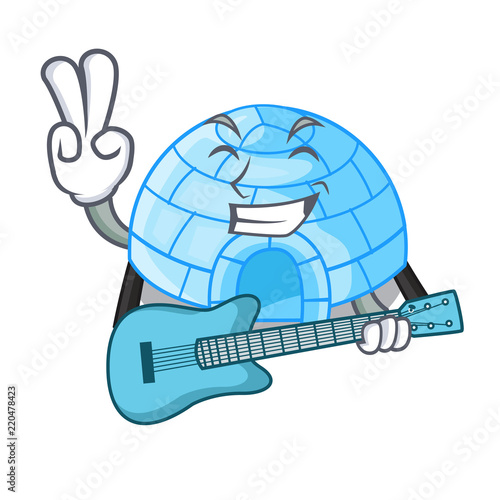 With gift igloo ice house isolated on mascot