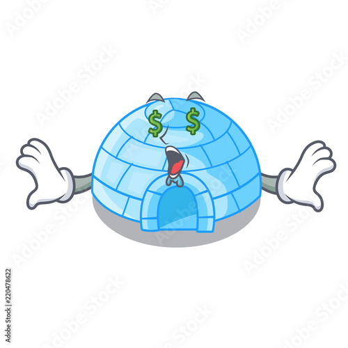 Money eye cartoon ice house igloo on snowing day