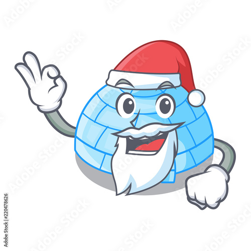 Santa cartoon ice house igloo on snowing day