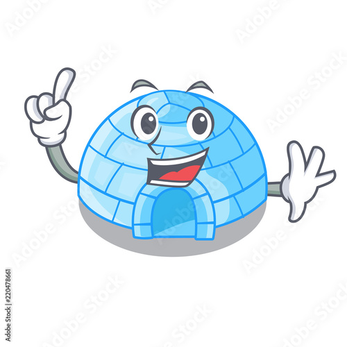 Finger cartoon ice house igloo on snowing day