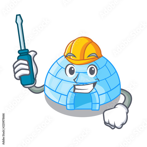 Automotive cartoon ice house igloo on snowing day
