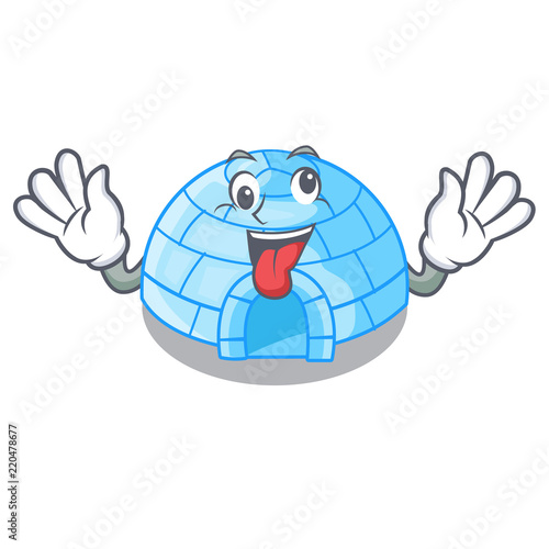 Crazy cartoon ice house igloo on snowing day