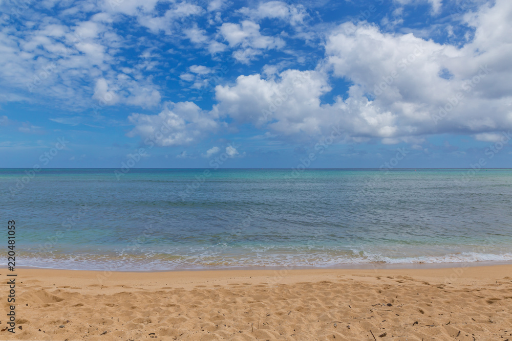 Beautiful shoreline at tropical sandy beach in Oahu island, Hawaii Beautiful shoreline at tropical sandy beach in Oahu island, Hawaii