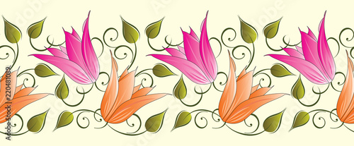 Seamless tulip floral border
