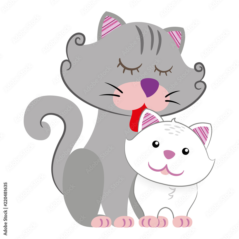 Naklejka Ilustracja matka i dziecko kot, ssak szczeniak, mała pachyderm. Idealny do materiałów edukacyjnych i informacyjnych