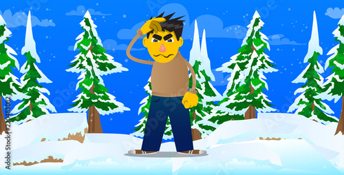 Yellow man confused. Vector cartoon illustration.