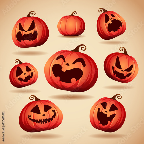 Set pumpkins of Halloween. A variety of pumpkins for Halloween design. Collection of Halloween pumpkins.