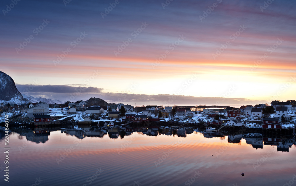 Sunrise over Reine village in the Lofoten Islands