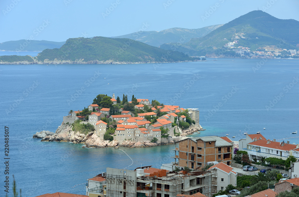 Sveti Stefan and Saint Nicholas island near Budva, Montenegro.