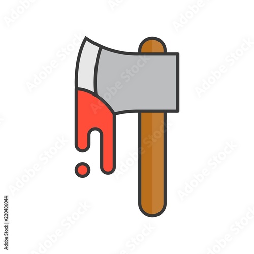 murdere bloody axe, Halloween related icon, filled outline design editable stroke