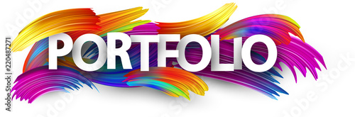 Portfolio paper banner with colorful brush strokes. photo
