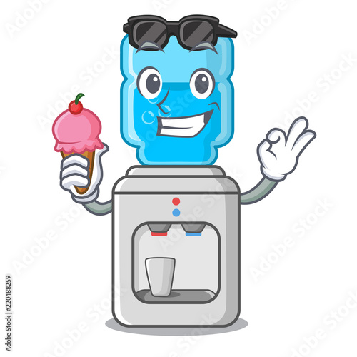 With ice cream electric water cooler against the cartoon