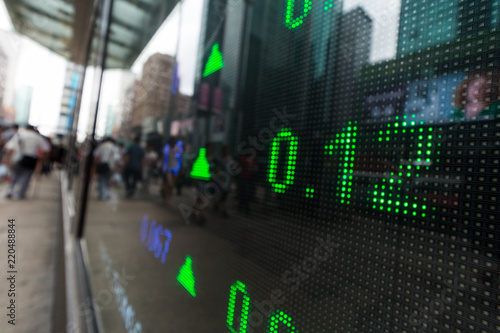 Stock market data on display screen in the city