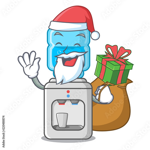 Santa with gift modern water cooler isolated on mascot