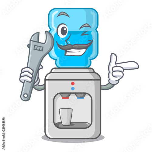 Mechanic modern water cooler isolated on mascot