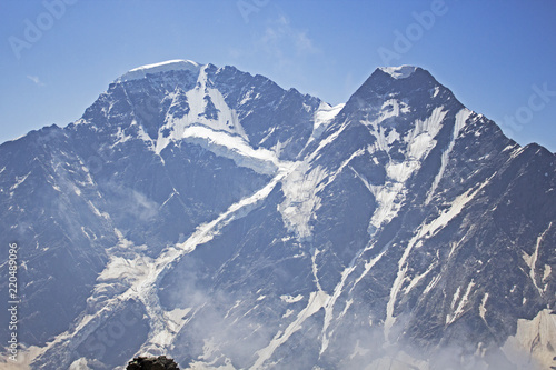 Glacier Seven and beautiful view on mountains in valley near Elbrus