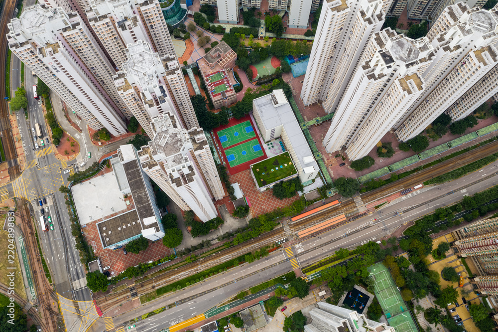 Aerial view of Hong Kong apartment building