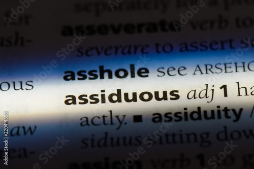 assiduous word in a dictionary. assiduous concept.