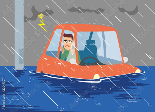 車_水没