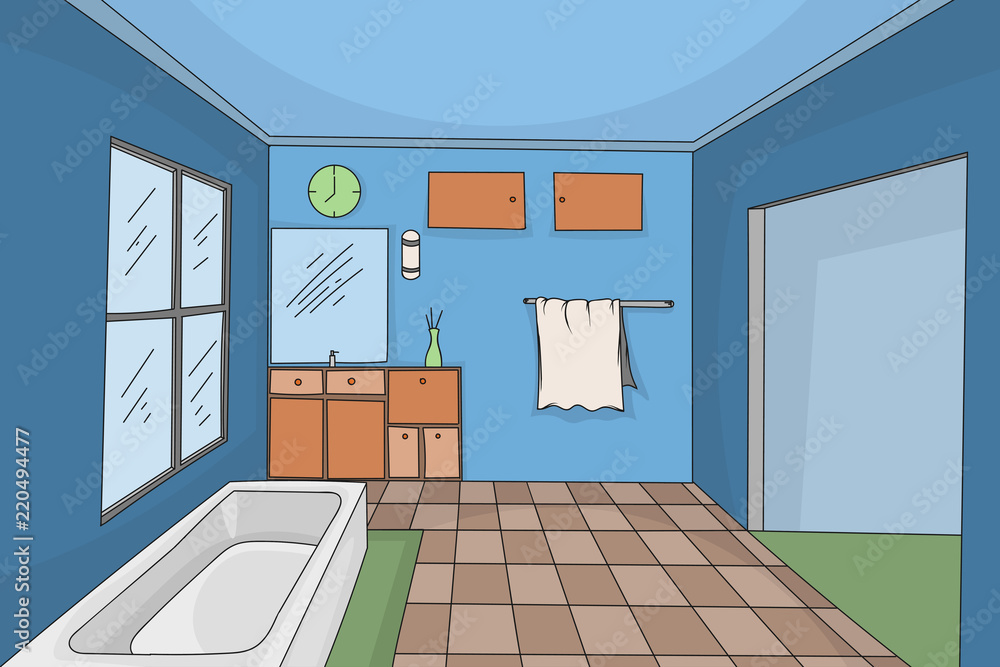 Bathroom interior colors style scene vector hand drawing backgrounds ...