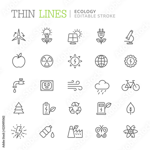Collection of ecology related line icons. Editable stroke