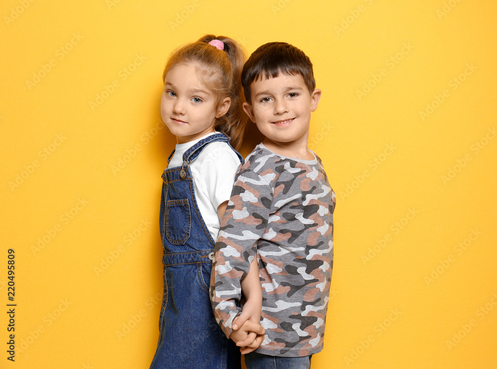 Cute little children on color background Cute little children on color background