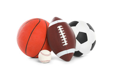 Different sport balls on white background