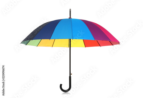 Beautiful open umbrella on white background