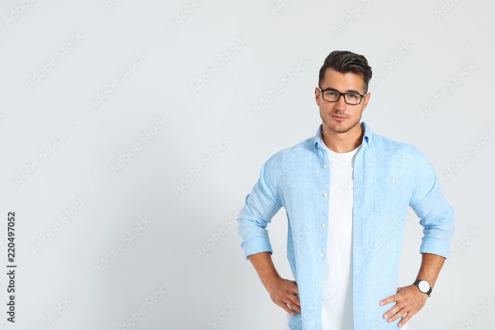 Portrait of handsome young man and space for text on white background Portrait of handsome young man and space for text on white background