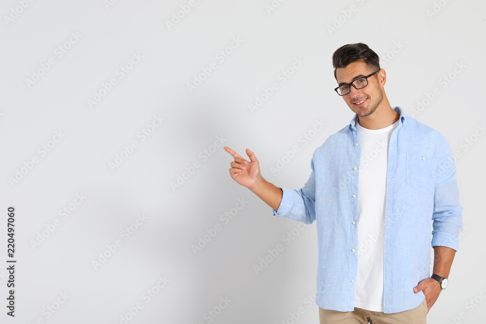 Portrait of handsome young man and space for text on white background Portrait of handsome young man and space for text on white background