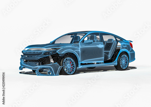 X-ray of Car wreck / 3D render image representing an x-ray of a car wreck